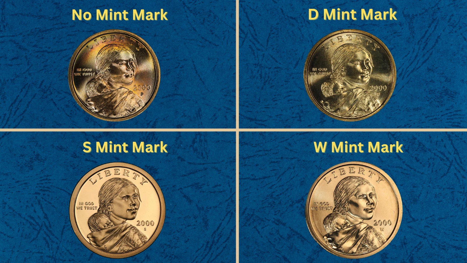Group of 2000 Sacagawea dollar coins showing both P and D mint mark varieties